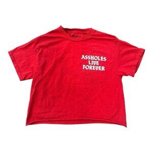 A**Holes Live Forever ALF Size Medium Cropped T-shirt Red with White Lettering